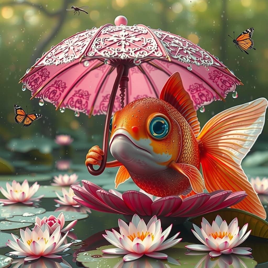 Rose Gold Goldfish in Fairytale Scene