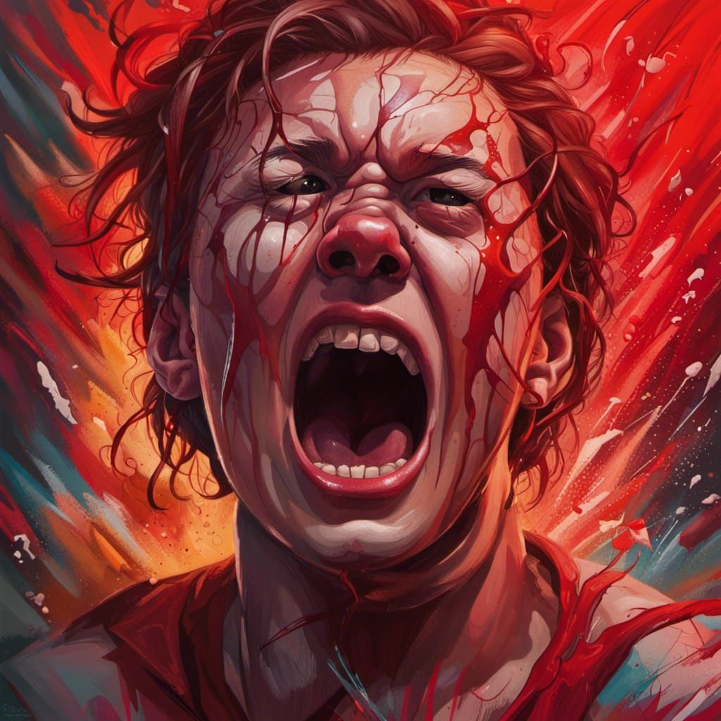 Intense Rage and Anguish in Hyperrealistic Splash Art