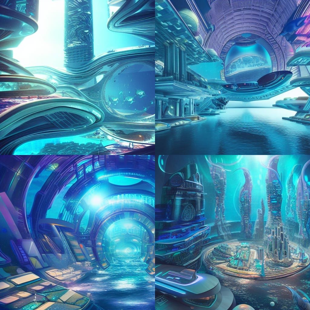 Futuristic Underwater City: Holographic Astral Illustration
