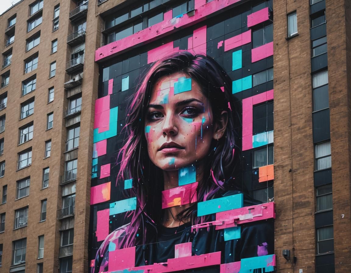 Glitching Pixelated Video Screen with Graffiti Art