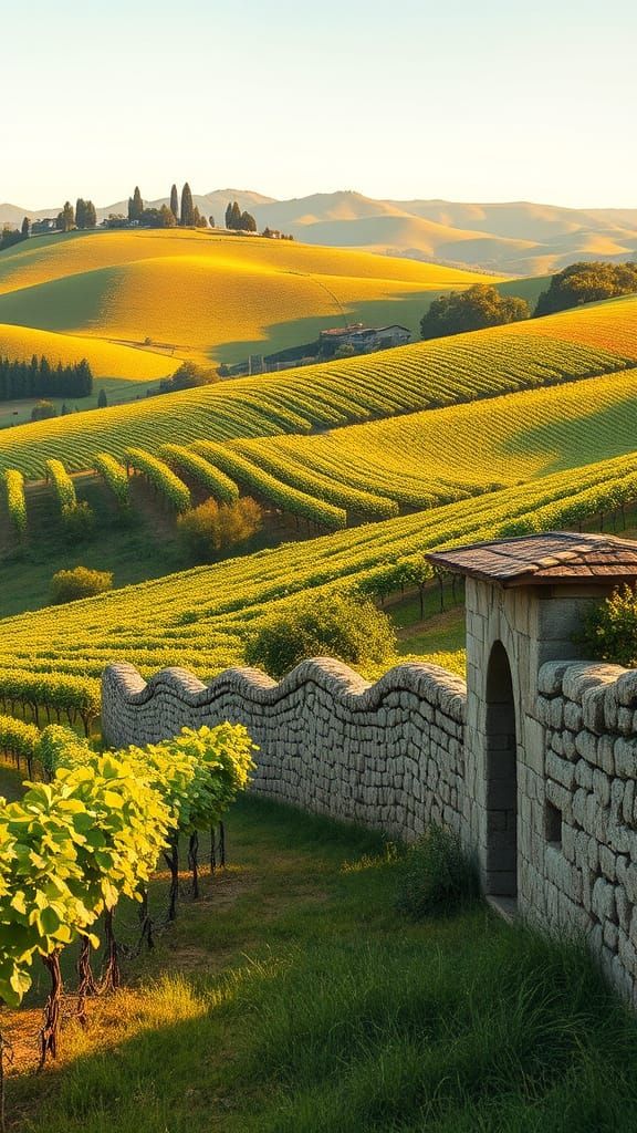 Impressionist Vineyard Scene with Golden Light