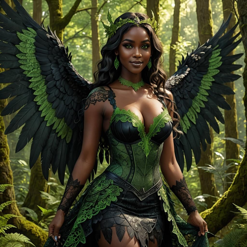 Beautiful Harpy with Intricate Wings in Forest