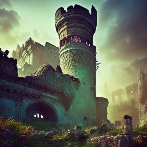 Medieval Castle Ruins in Fantasy Art Style