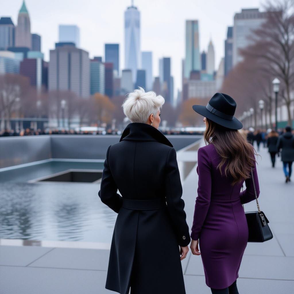 Women Visit 9/11 Memorial Pool NYC