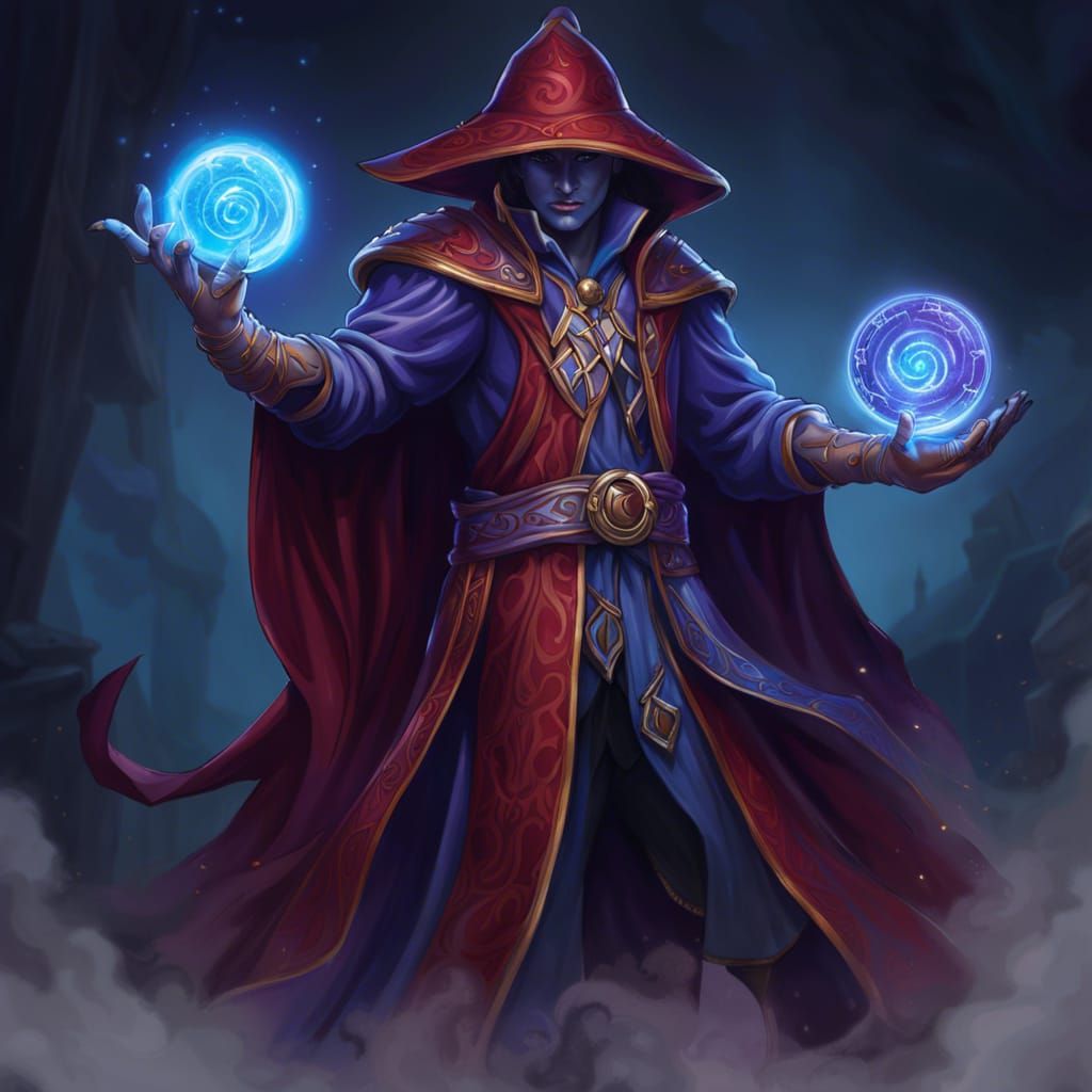 Spellcard Mage Casting Magic in Detailed Fantasy Art