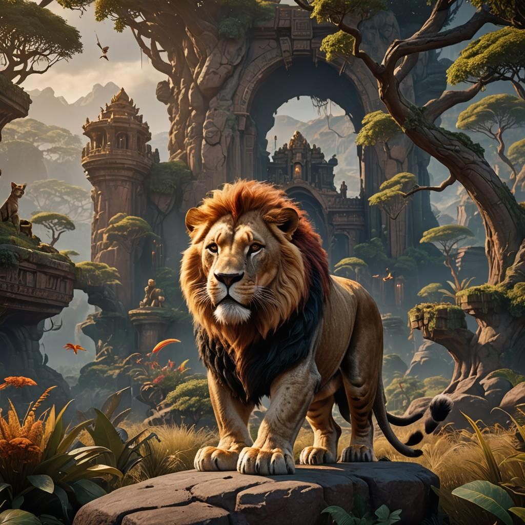 Detailed Matte Painting of Simba in Fantasy Style