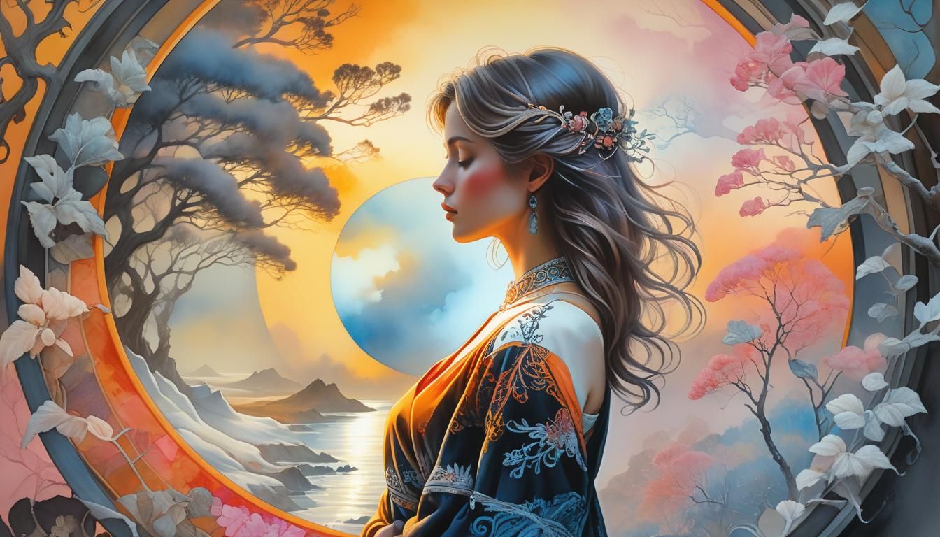 Californian Dreamscape in Ornate Watercolor Style