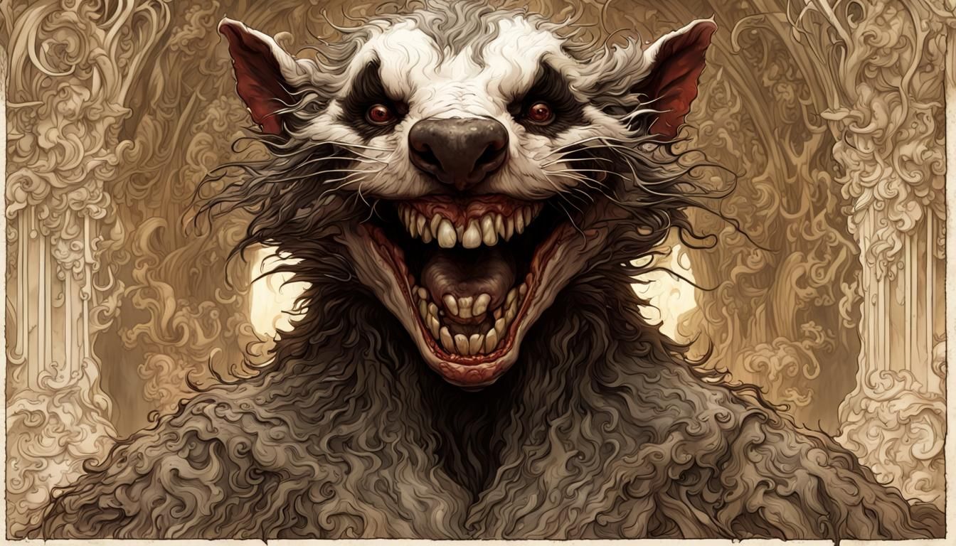 Sinister Demon Badger Smile in Art Nouveau Style