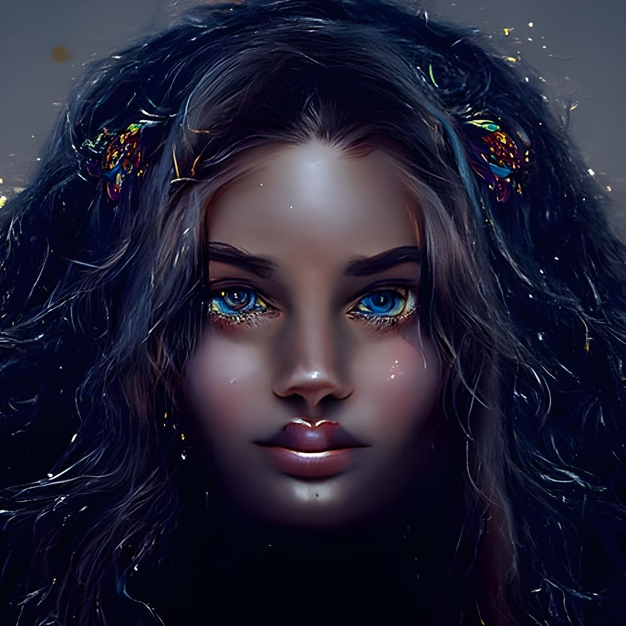 Bronze-Skinned Faery Queen Portrait with Cosmic Aura