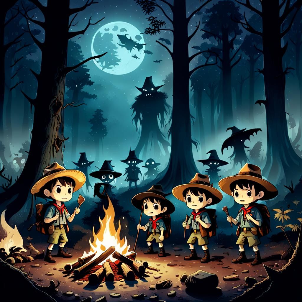 Alien Chibi-ET Appears to Boy Scouts in Dark Forest