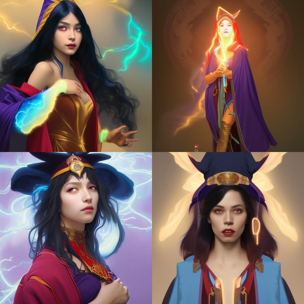 Detailed Portrait of a Mixed-Race Witch in Art Nouveau Style