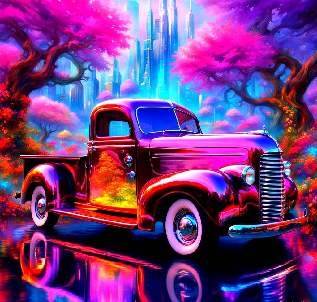 Transparent 1940 Chevy Pickup in Dreamlike City