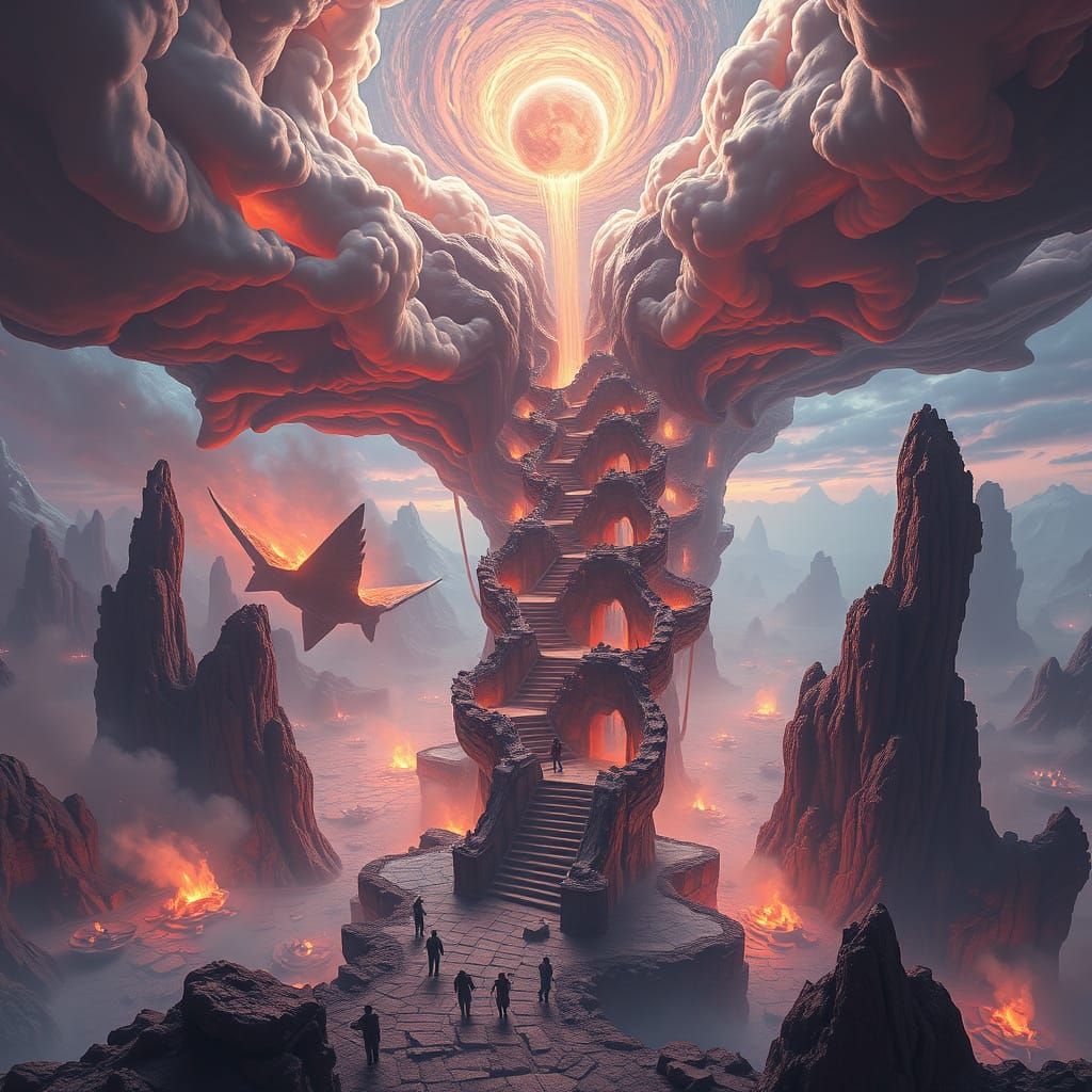 Realistic Domino Effect in Fantastical Landscape, Concept Ar...