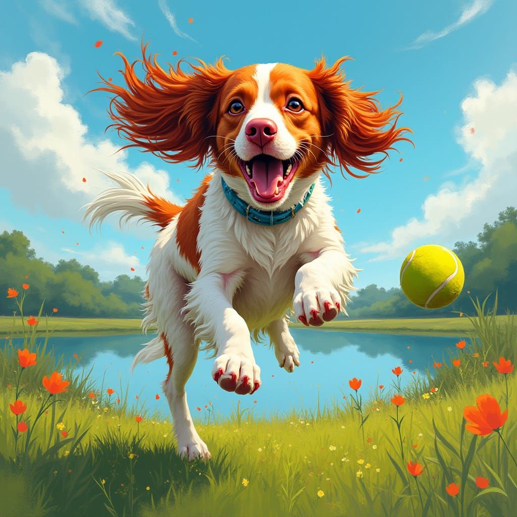 Dynamic Brittany Spaniel in Vibrant Graffiti Art Style
