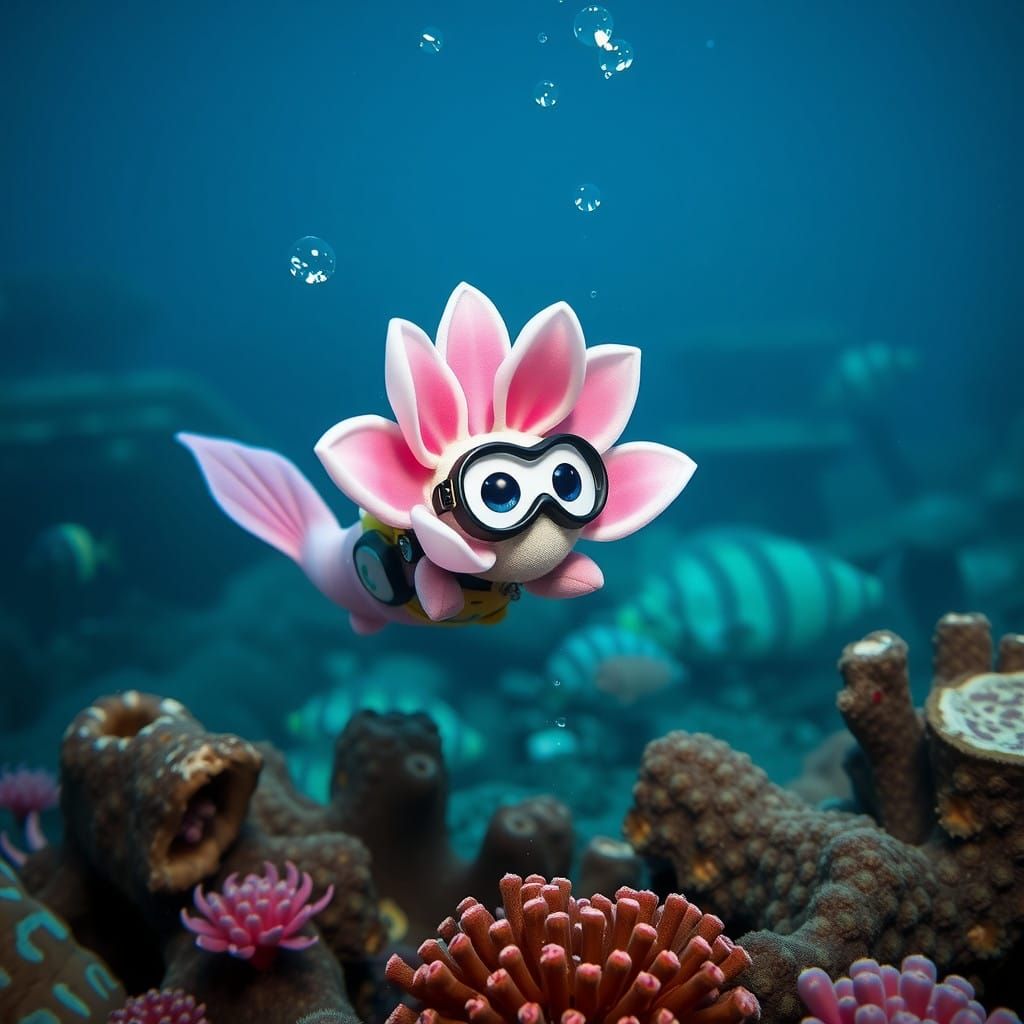 Flower Creature Explores Ocean Depths in Quest for Mermaids