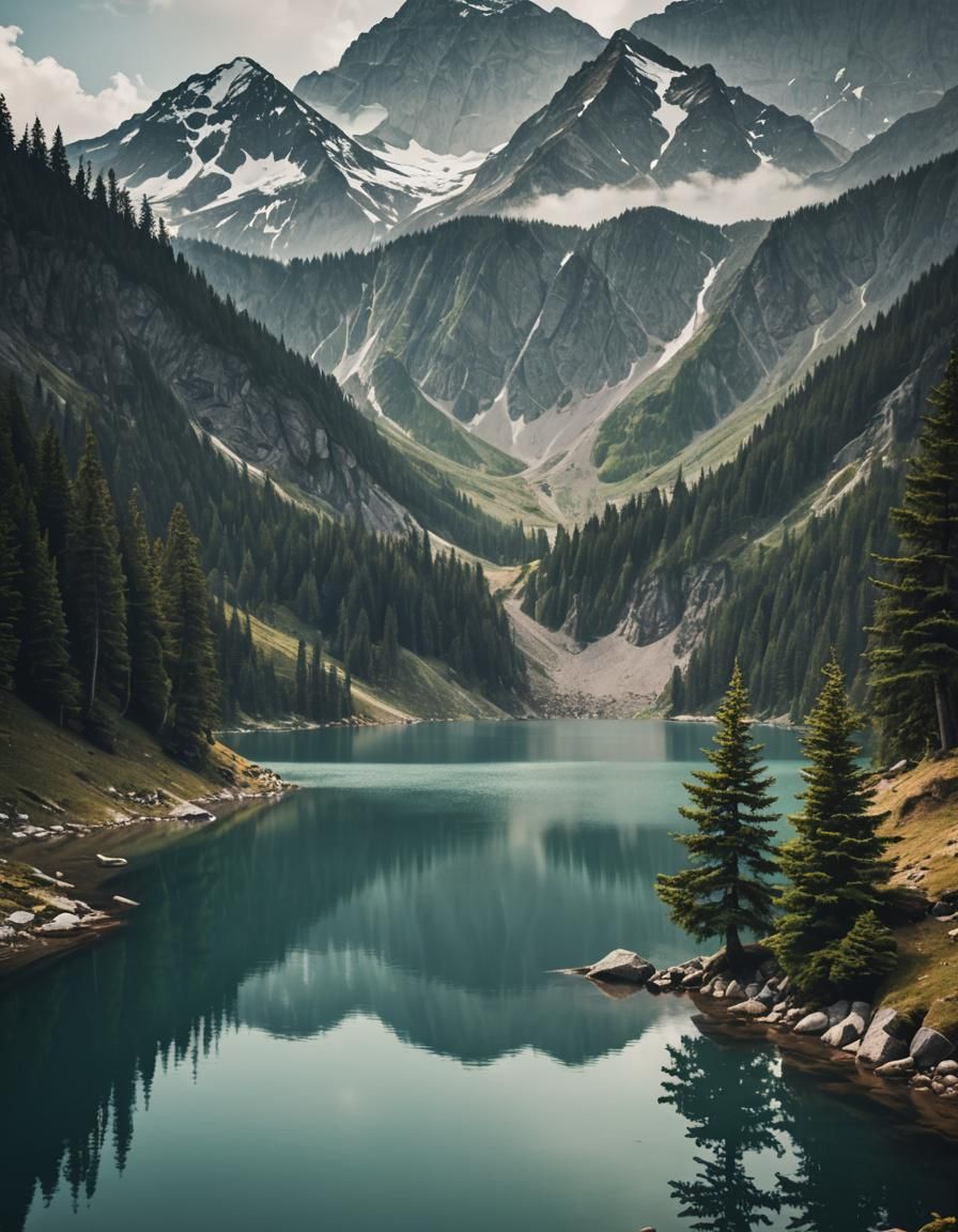 Subtle Mountain Lake Background Image