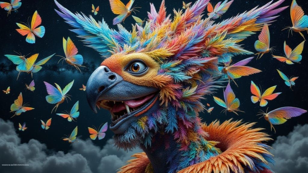 Fractal Face of Man Mutated with Birds and Insects