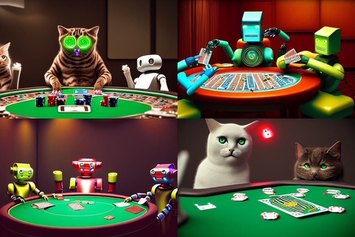 Robots and Cats Playing Poker in Photorealistic Style