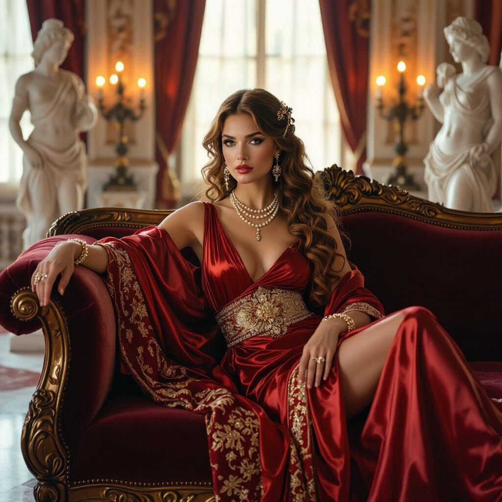 Roman Noblewoman Reclining in Luxurious Villa