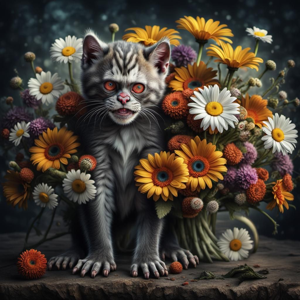Surreal Zombie Monkey Clown Kitten Digital Painting