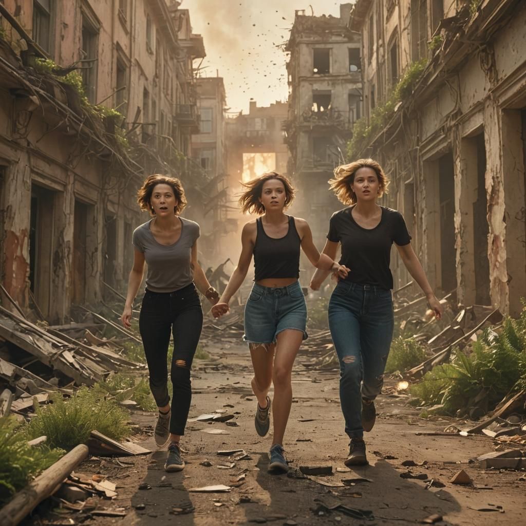 People Escape Explosions in Cinematic Digital Painting