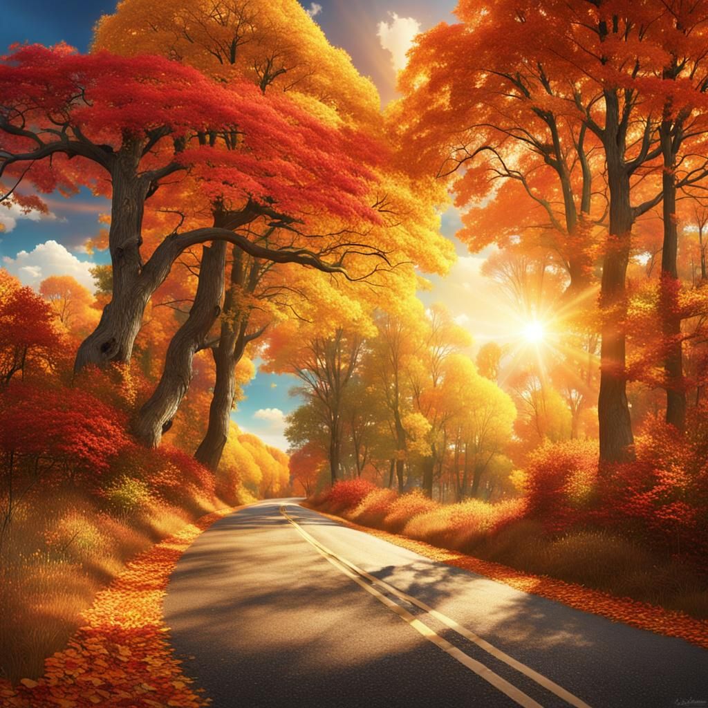 Fantasy Landscape: Country Road in Autumn Colors
