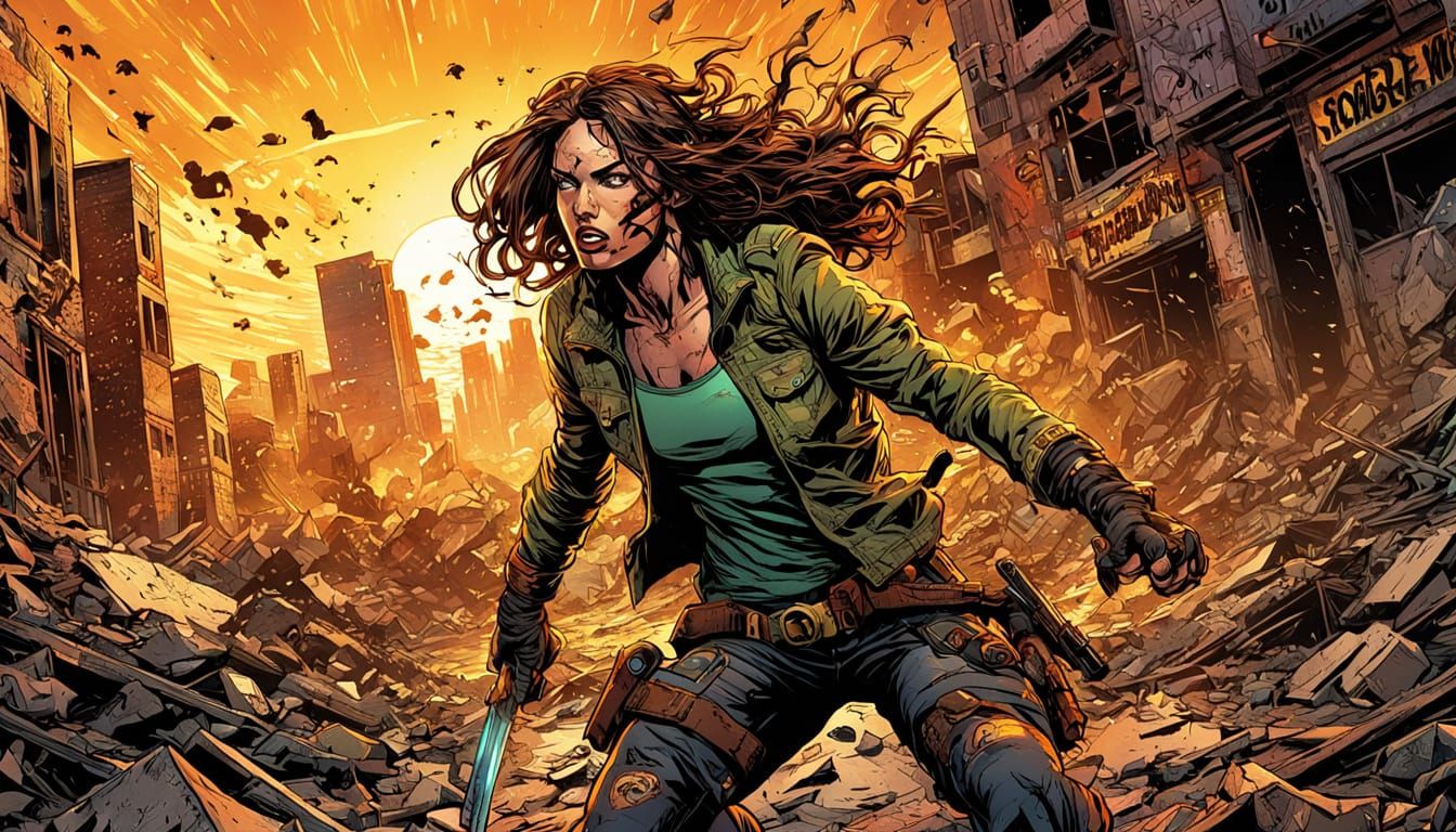Rogue Woman Battles in Post-Apocalyptic Comic Art