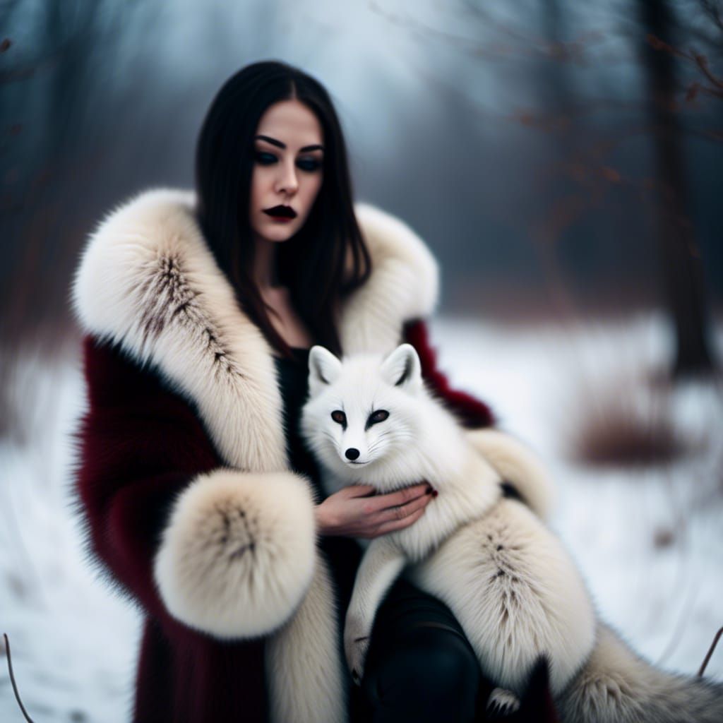 Arctic Fox Fur Coat from which flows the blood of animals killed for their fur...