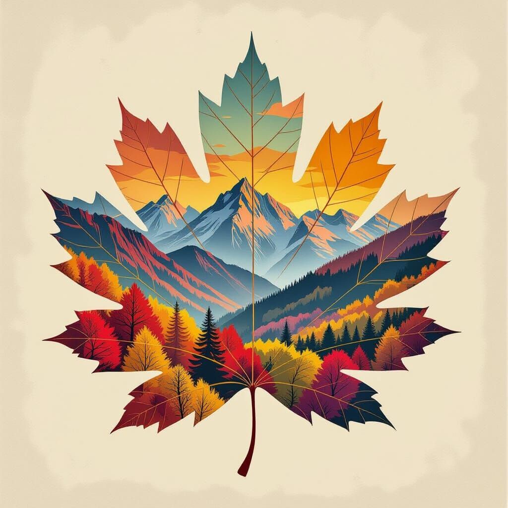 Autumn Leaves Double Exposure with Art Deco Geometric Patter...