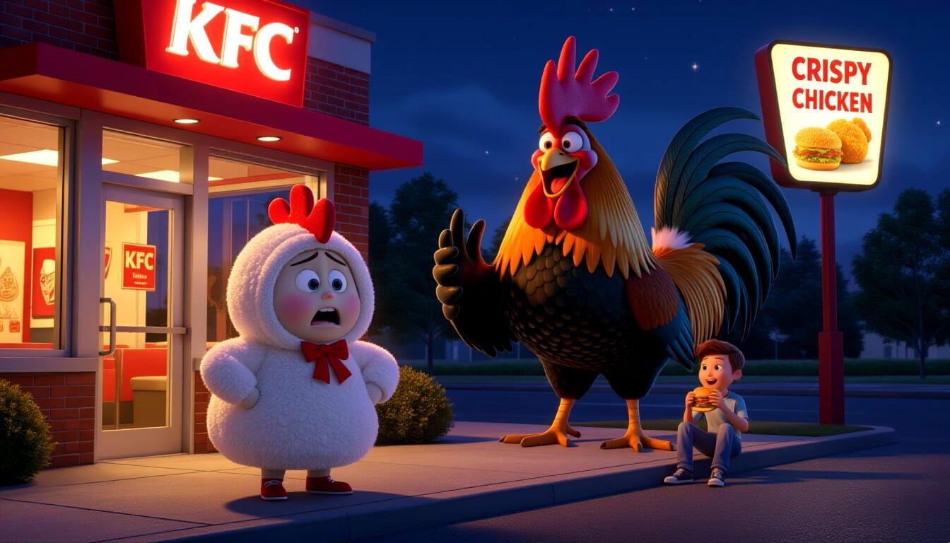 Teapot Chicken at KFC: Pixar-Style 3D Render