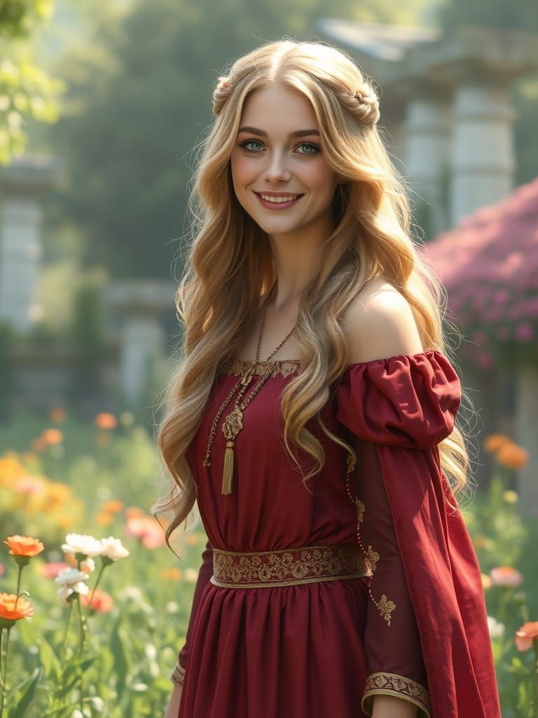 Ethereal Fantasy Princess in Ancient Rome Garden
