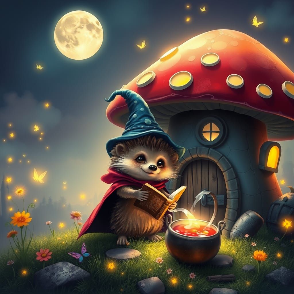 Hedgehog Wizard and Magical Mushroom House
