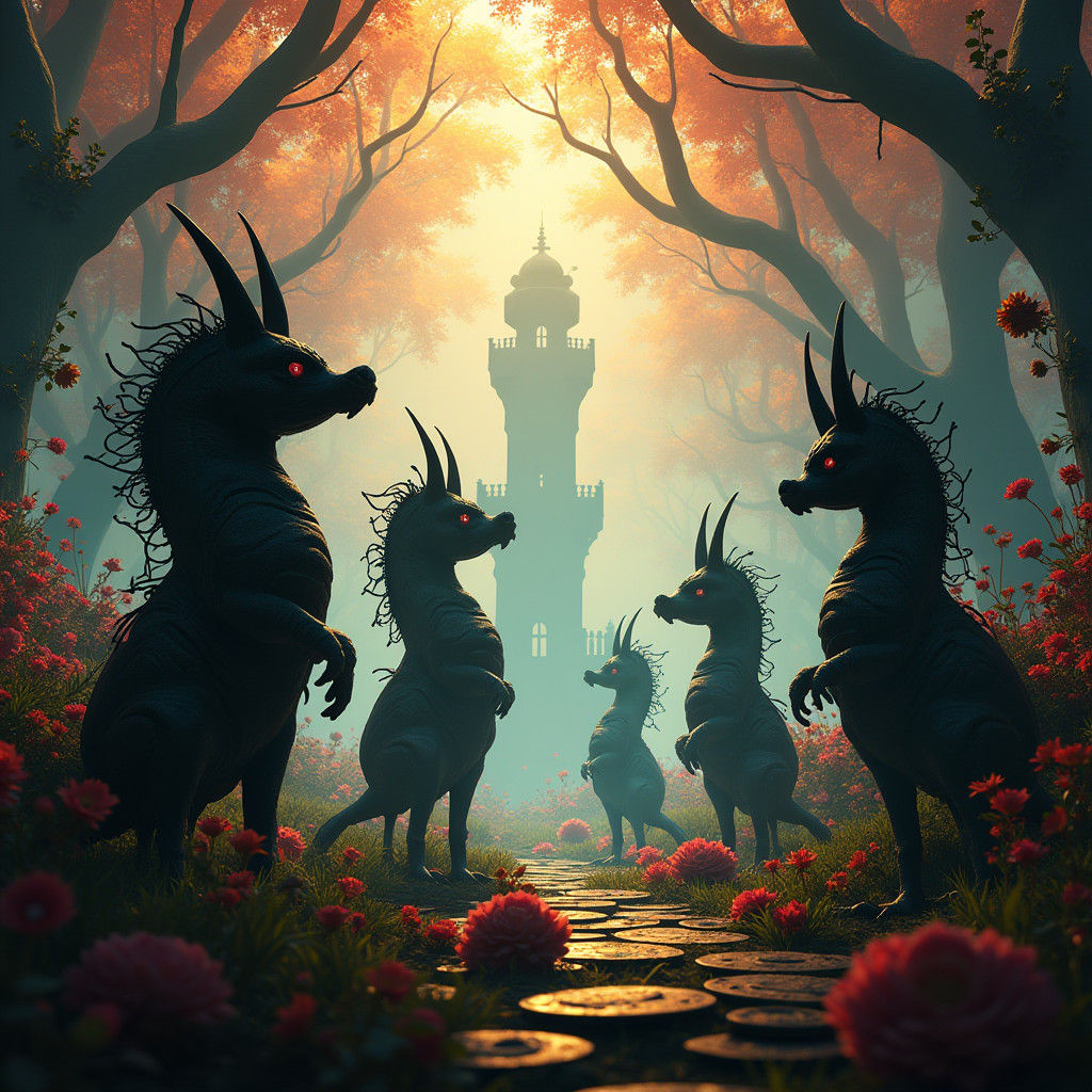 Dystopian Alice in Wonderland Dreamscape in Biomechanical St...