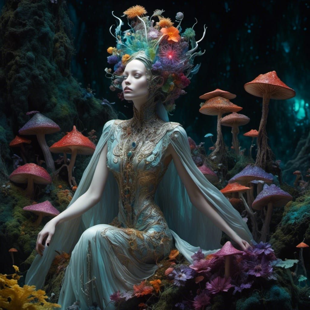 Alien Plant Queen in Romantic Watercolor Style