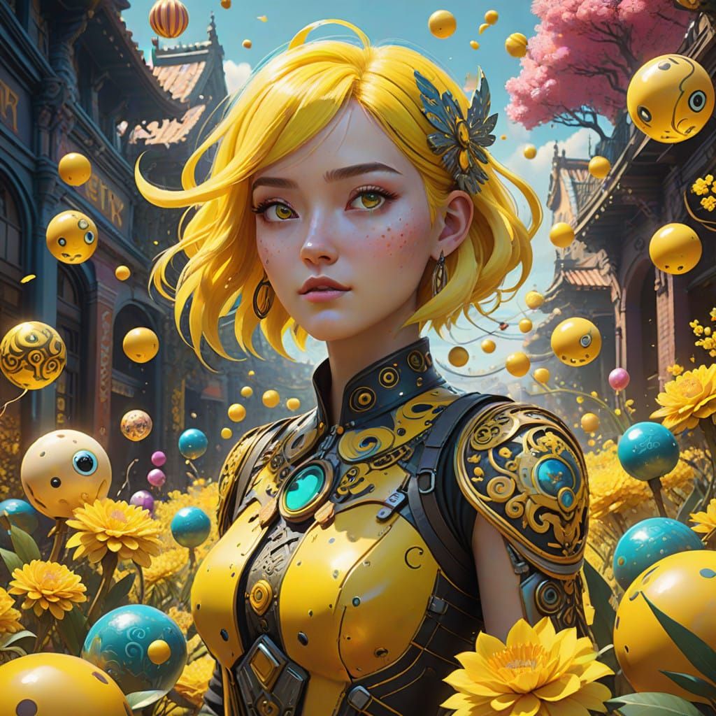 Whimsical Yellow Goddess in a Golden Wonderland