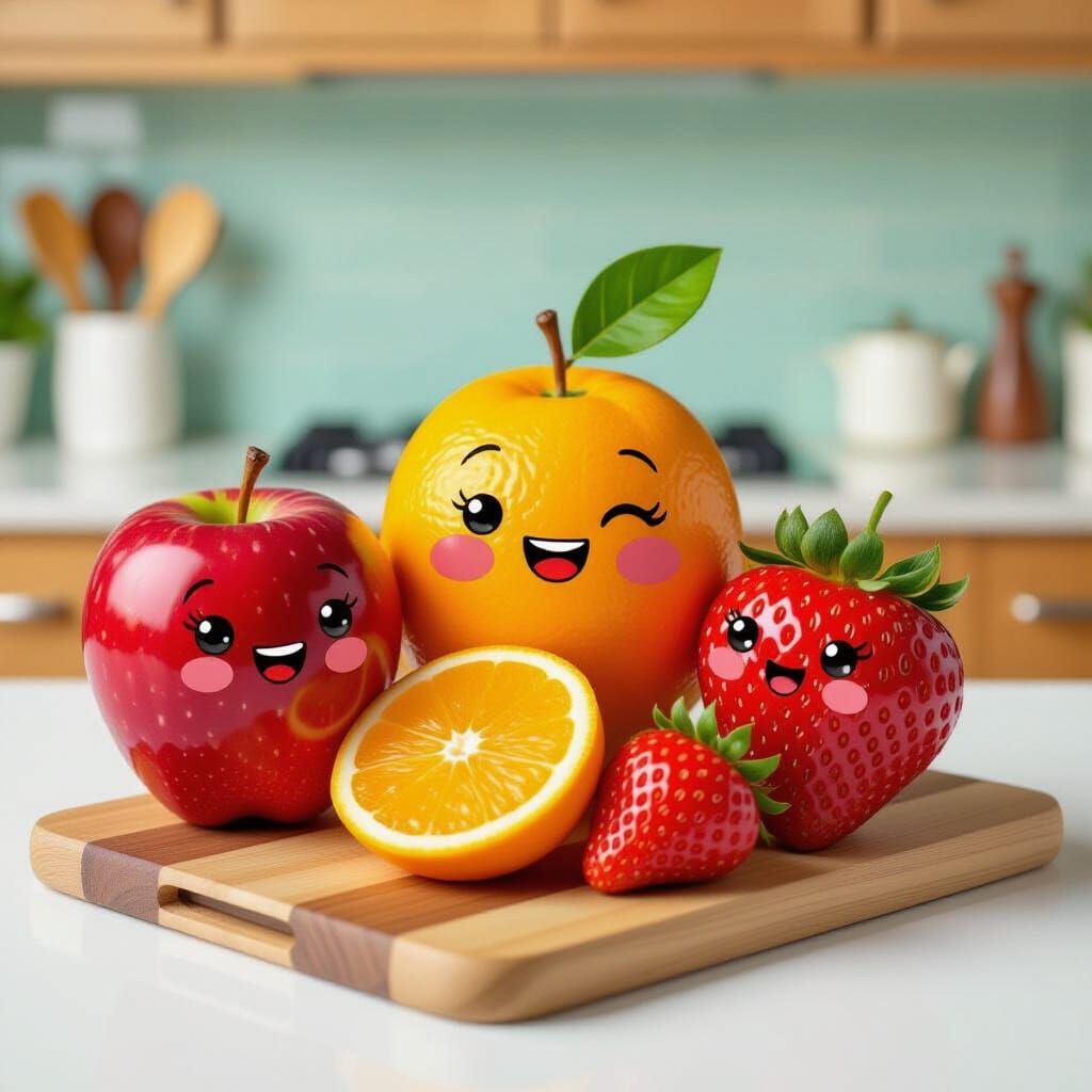 Anthropomorphic Fruits Portrait in Pop Art Style