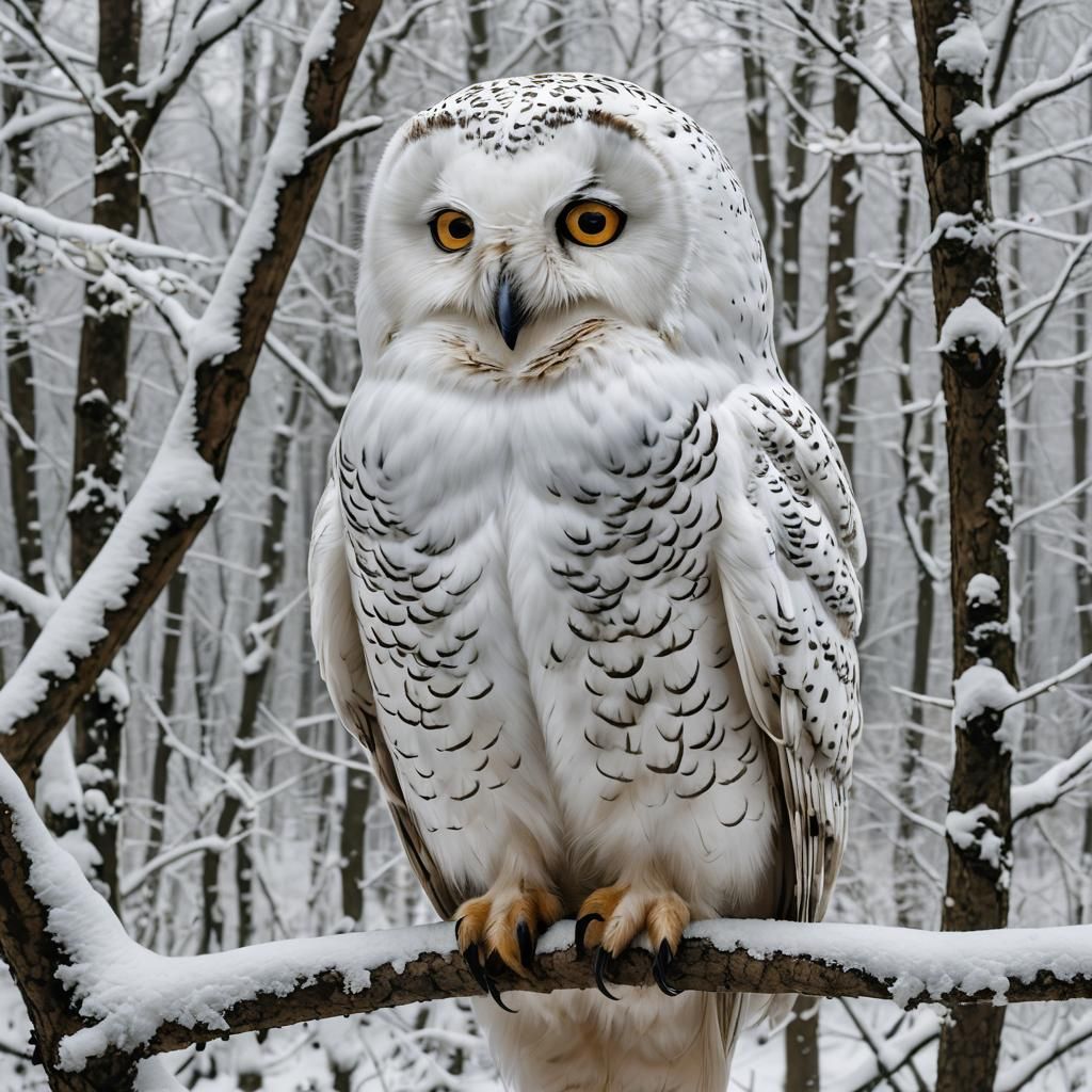 Snowy Owl in Winter Forest