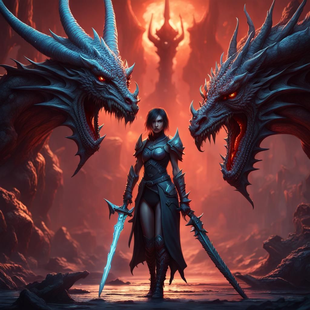 Sci-Fi Demon Girl with Dragon: Detailed Matte Painting