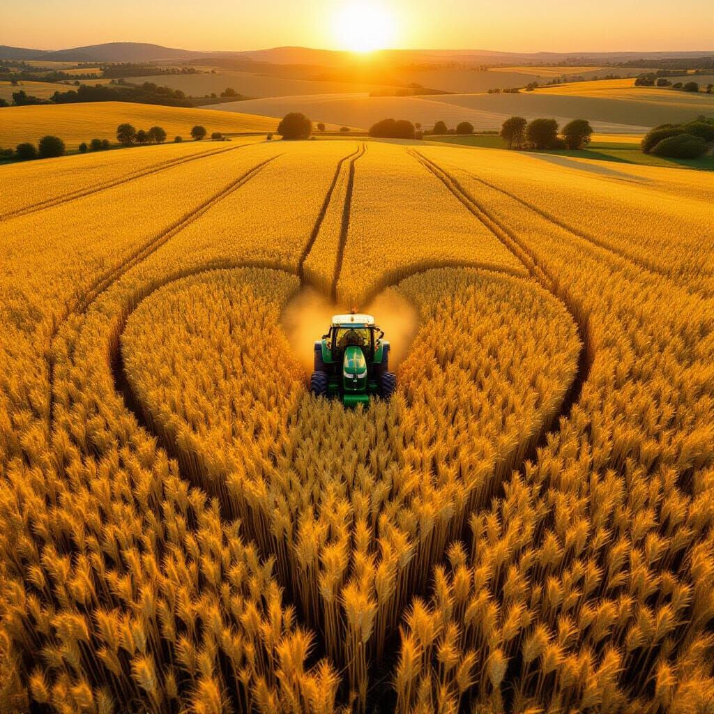 Golden Wheat Field Heart Shape Drone Photo