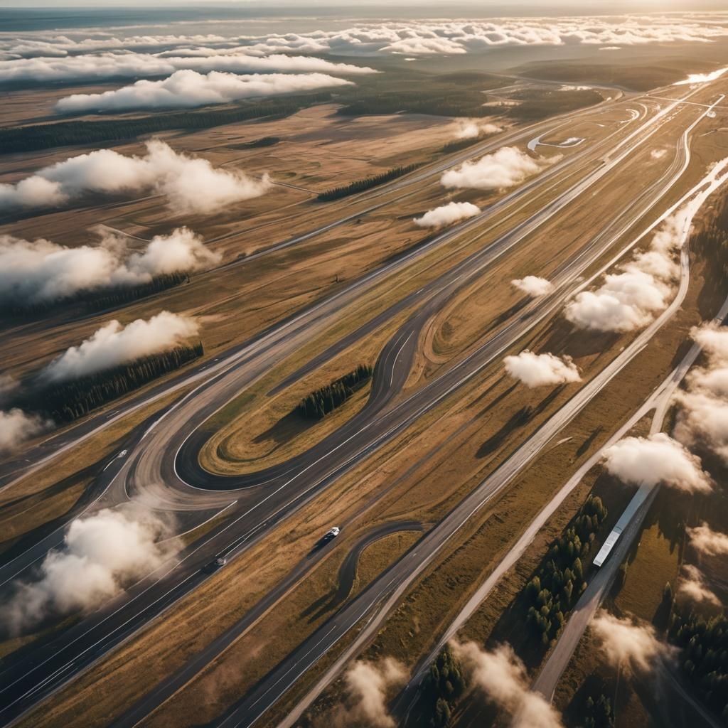 Sunlit Racetrack in Siberia: Aerial Dreamscape