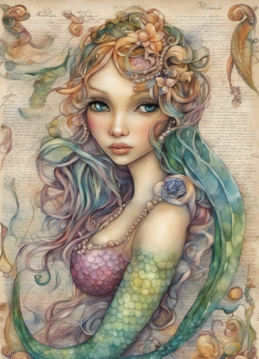 Rainbow Mermaid Journal Page in Fantasy Art Style