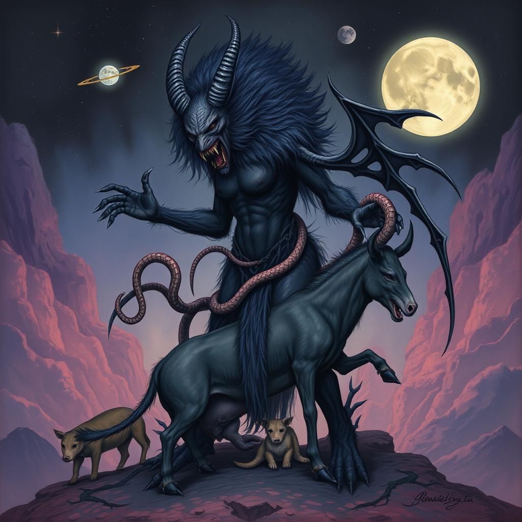 Lamashtu: Dark Goddess in Surrealist Style