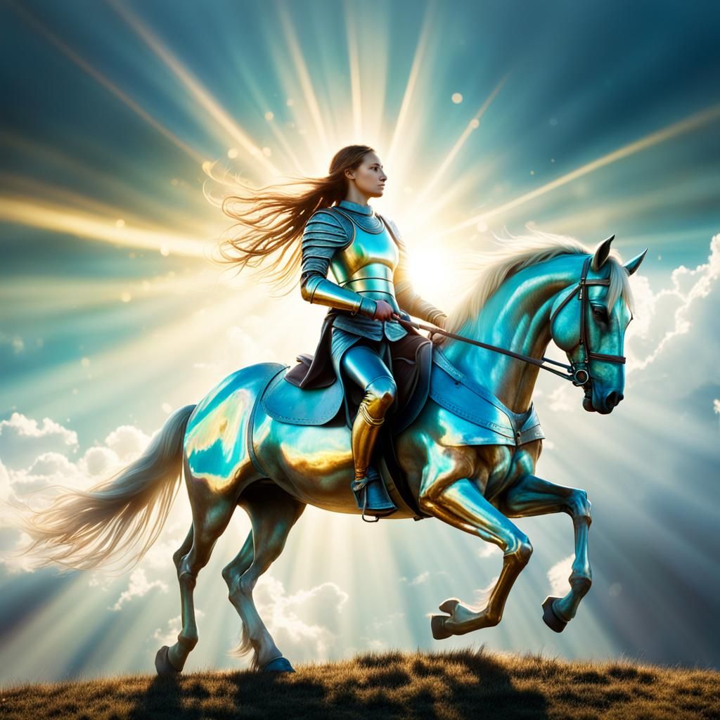 Iridescent Joan of Arc Rides into Battle