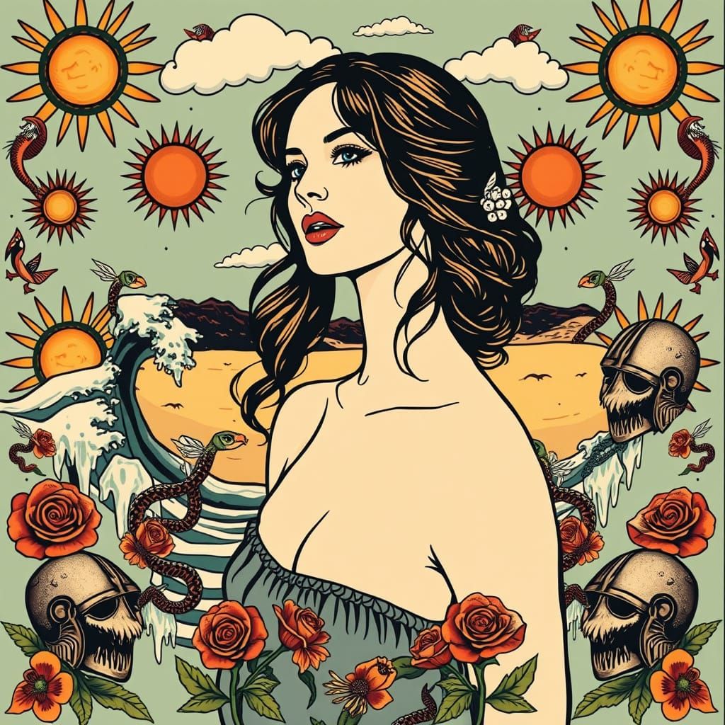 Tattoo Art Woman in Summer Scene