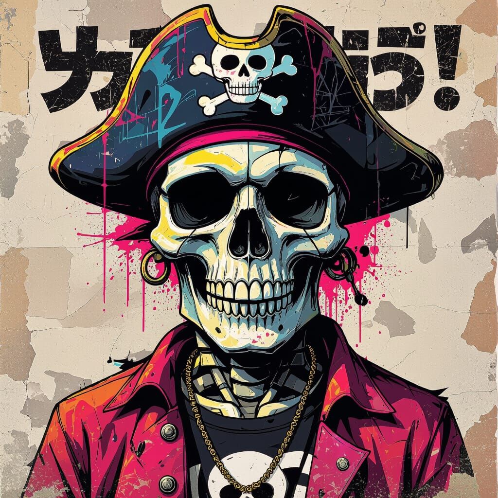 Abstract Skull Pirate Graffiti Poster in Manga Style