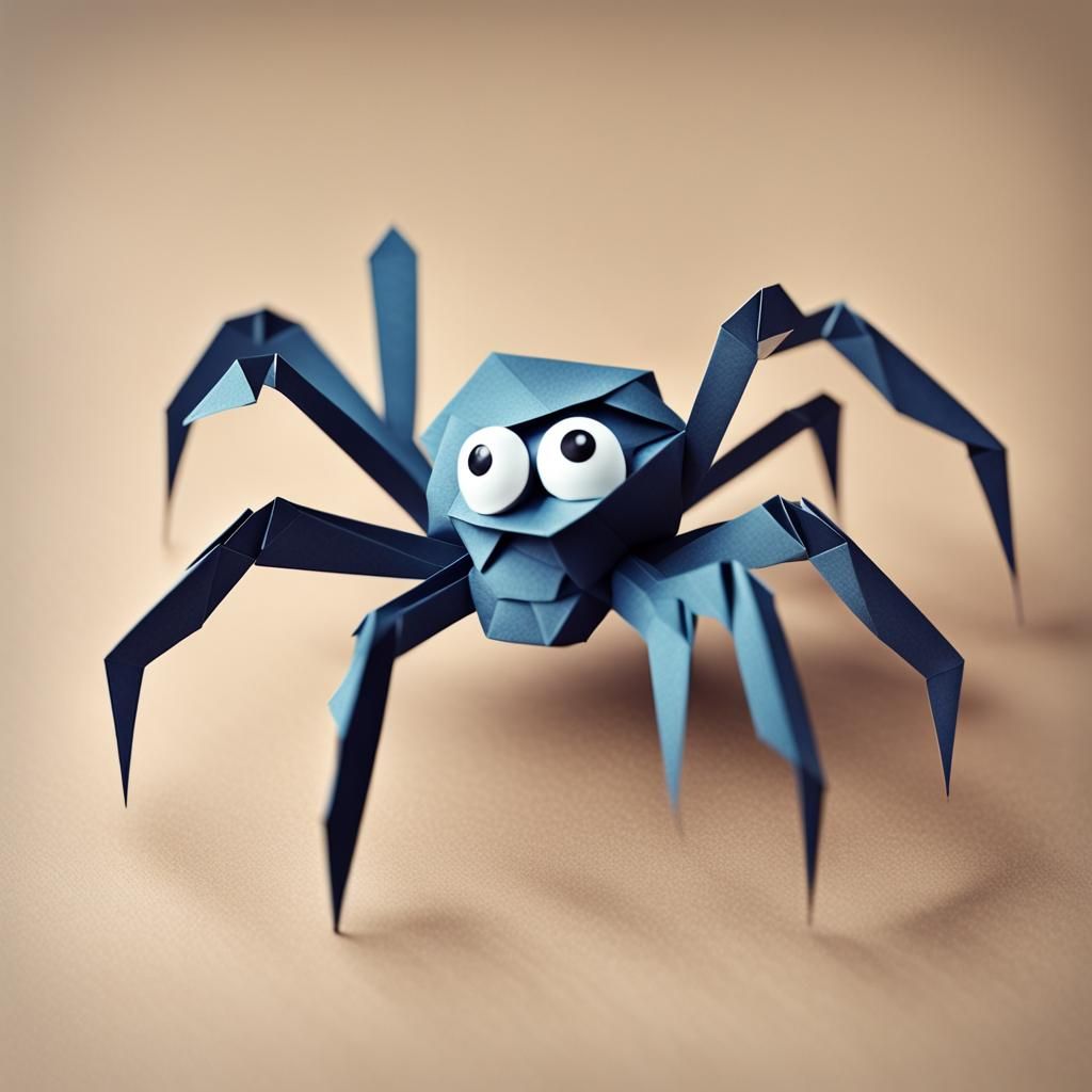 Origami Spider with Two Arms and Five Eyes