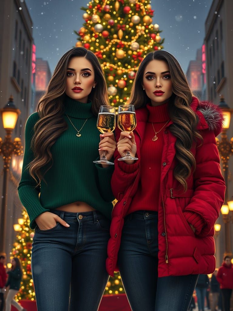 Elegant Women Raise Glasses in Festive Toast