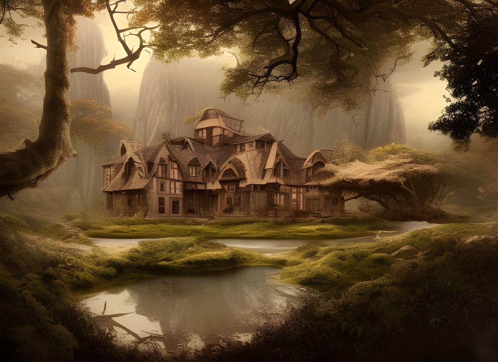 Vintage House in Forest: Digital Matte Painting