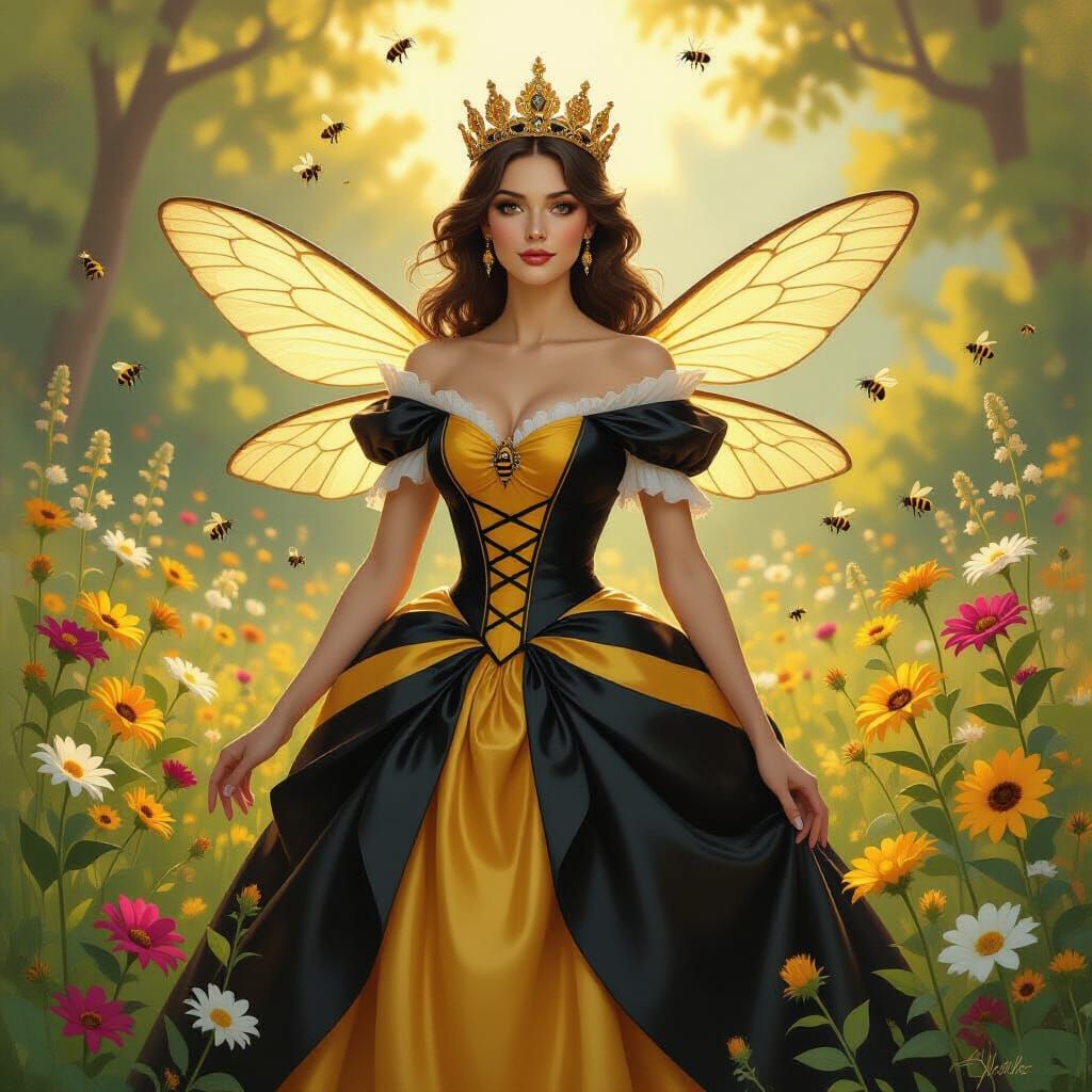 Queen of Bumblebees in a Sun-Dappled Garden