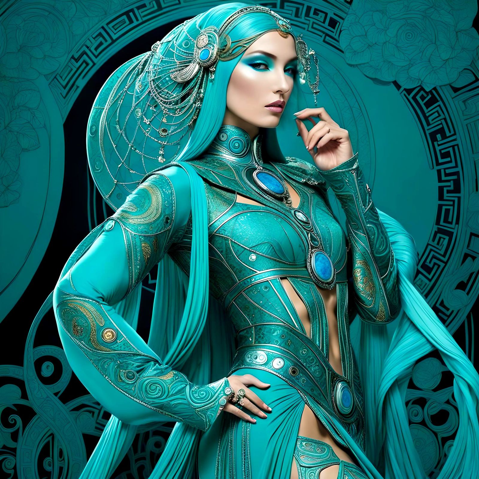 Elegant Turquoise Outfit Inspired by Art Nouveau